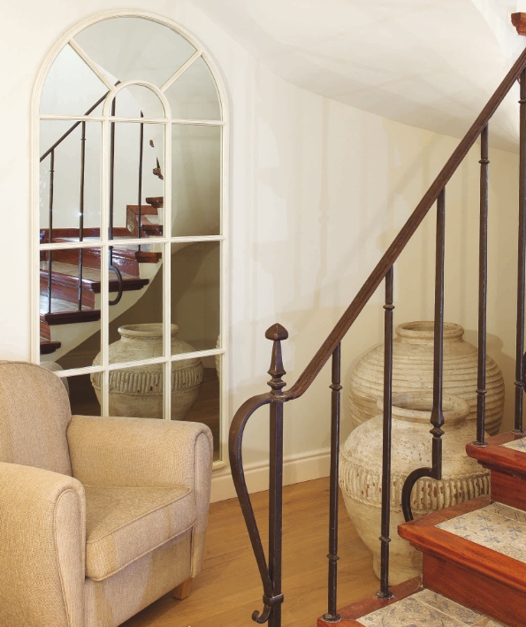 Brucs wooden window mirrors and artisan ceramic jars
