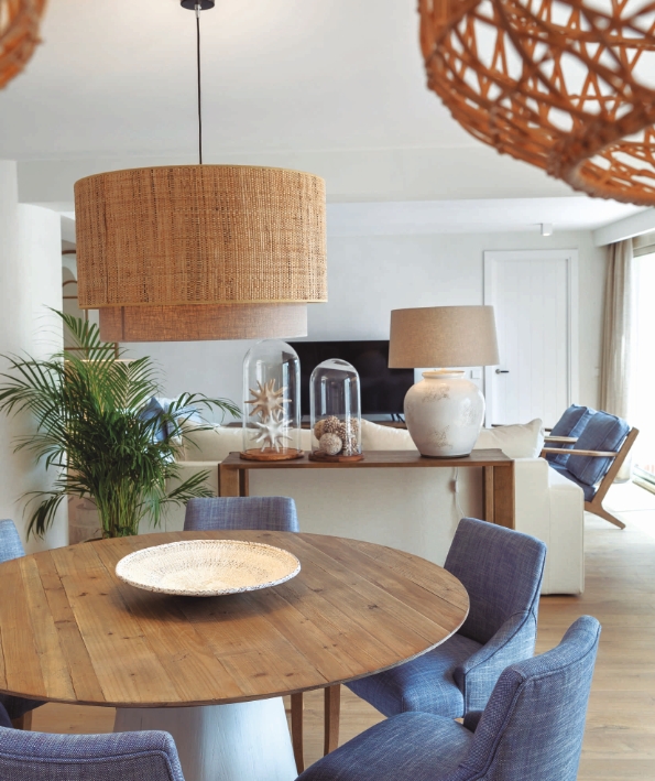 Brucs double cylinder raffia pendant and ceramic table lamps