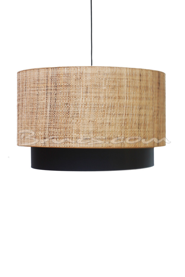 Double Cylinder Raffia and Navy Blue Pendant Lamp — Brucs